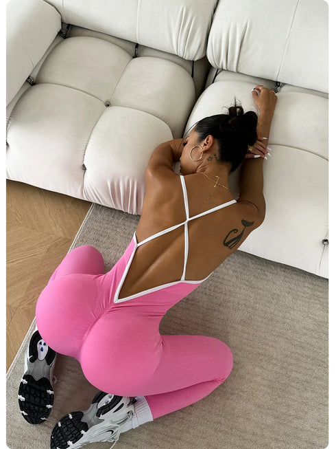 Seamless Yoga Jumpsuit with Spaghetti Straps