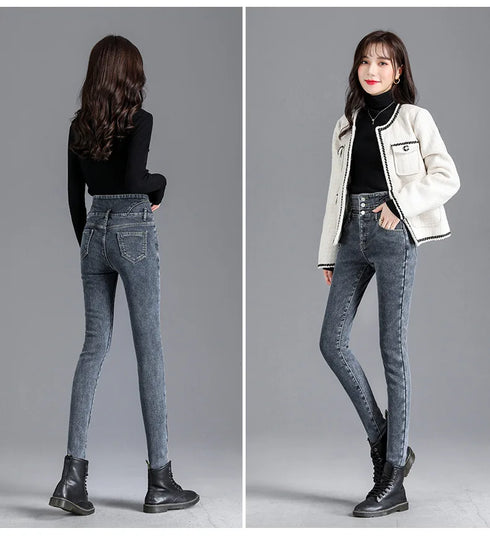 High-Waisted Fleece-Lined Slim Jeans for Women