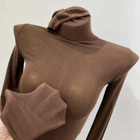 Turtleneck Long Sleeve Cotton Top for Women