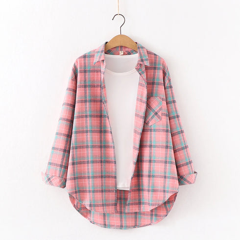 Plaid Flannel Shirt for Women - Casual Long Sleeve Top
