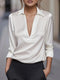 Women's Elegant Dressy Satin Work Shirt Plain Modern Casual Long Sleeve Shirt Collar Regular Tops