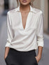 Women's Elegant Dressy Satin Work Shirt Plain Modern Casual Long Sleeve Shirt Collar Regular Tops