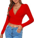 Slim Fit V-Neck Knitted Long-Sleeved Top