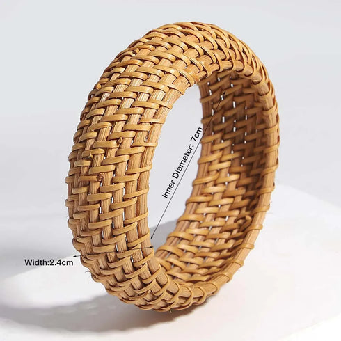 ALLYES Boho Wood Bamboo Rattan Weave Bracelet for Women