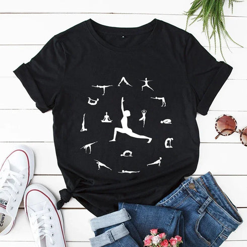 Trendy Y2K Casual Graphic Tee for Women - Summer Short Sleeve T-Shirt with Fun Yoga Print, Perfect for Everyday Wear and Street Style