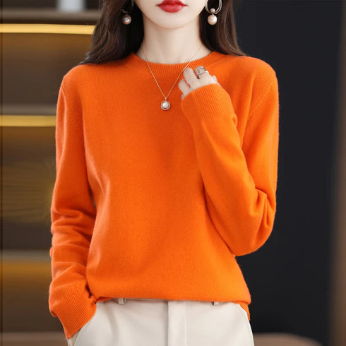 100% Pure Wool Cashmere O-Neck Pullover Sweater