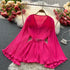 Purple Solid Casual Pullover V-Neck Loose Flare Sleeve Folds No Belt Women's Blouse Shirt Female Clothing Tops 2024 Fashion