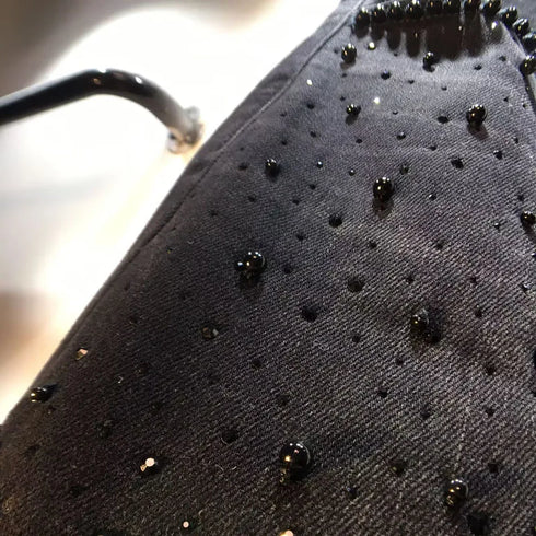 Black Lace Detail Wide Leg Jeans for Women