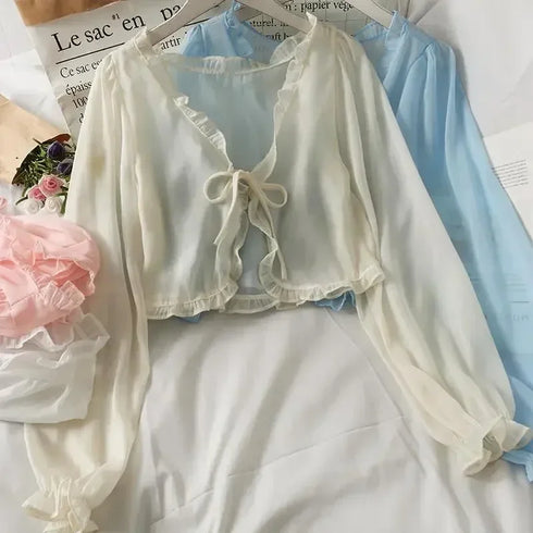 Summer Ruffled Chiffon Long Sleeve Blouse