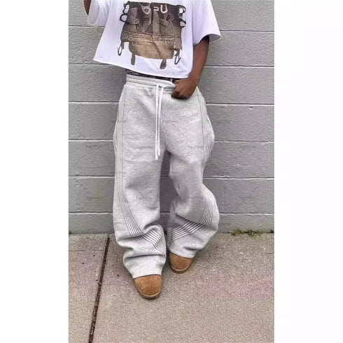 Y2K Grey Casual Wide Leg Cargo Pants