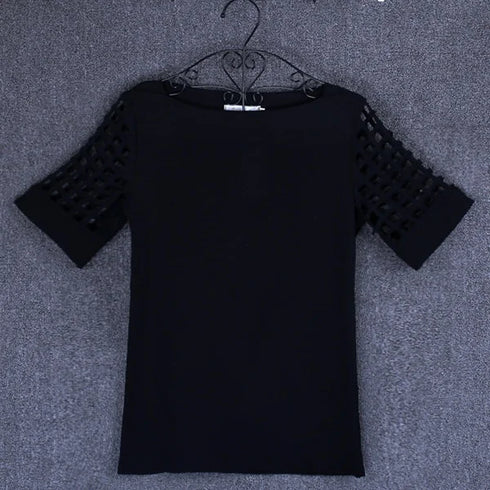 Summer Blouse Sexy Women Ladies Hollow Sleeve Slash Neck Loose Solid Shirts Casual Tops
