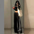 Plus Size Y2K Wide Leg Pants with Bow Tie Detail