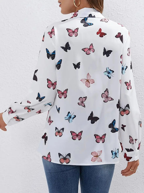 Women's Long-Sleeved Butterfly Print Loose Shirt