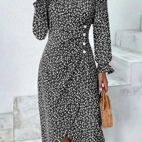 Floral Bodycon Midi Dress with Long Sleeves