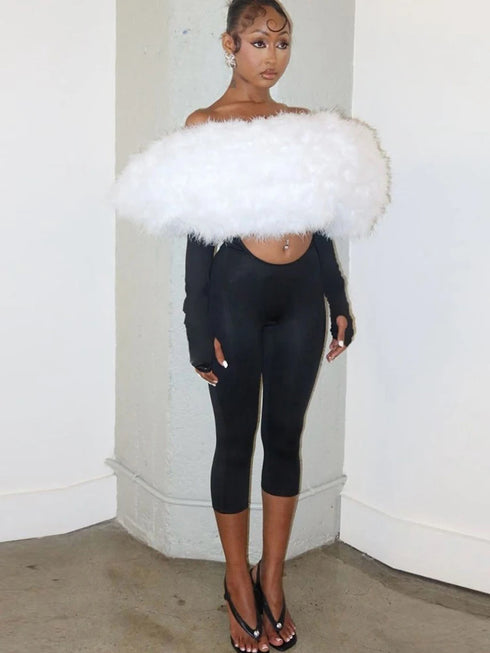 Furry Patchwork Backless Jumpsuit for Women