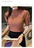 Women's Puff Sleeve Knitted Blouse with Half Turtleneck