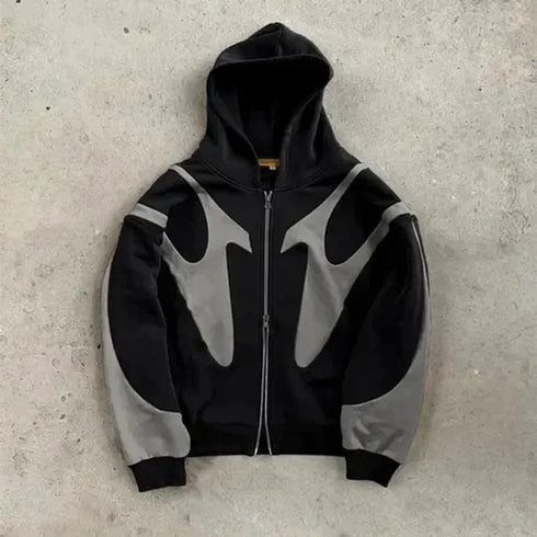 Geometric Pattern Zip-Up Hoodie in Grey