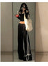 Plus Size Y2K Wide Leg Pants with Bow Tie Detail