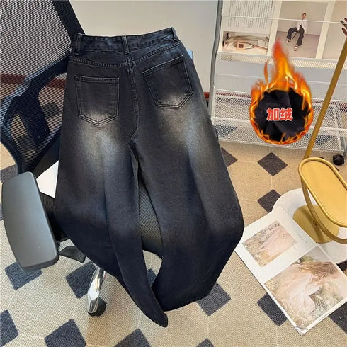Women's Thick Fleece Straight Jeans - Casual Comfort
