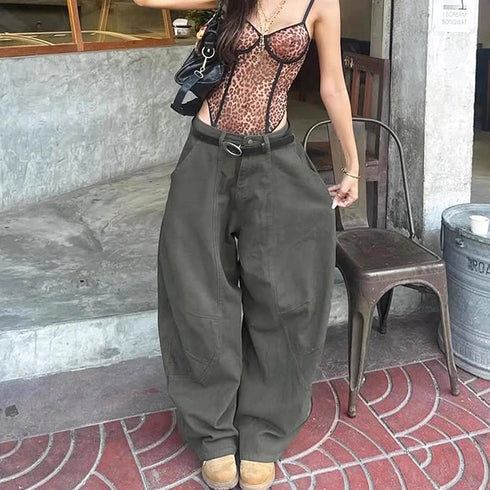 Women’s Green Baggy Denim Trousers