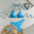 Blue Striped Adjustable Halterneck Bikini