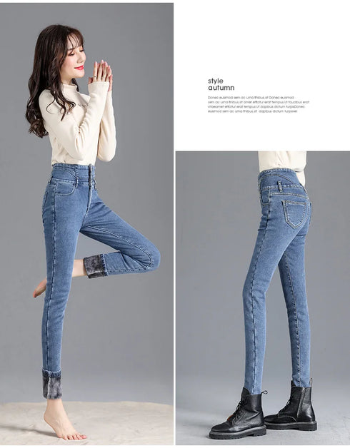 High-Waisted Fleece-Lined Slim Jeans for Women