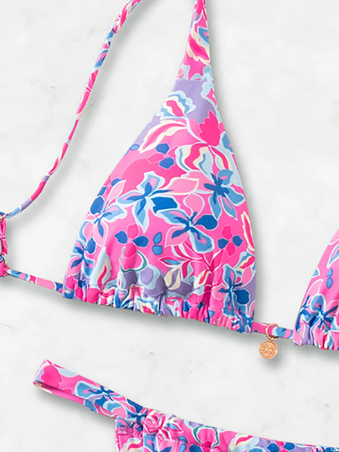 Floral Print Triangle Bikini Set with Brazilian Bottoms
