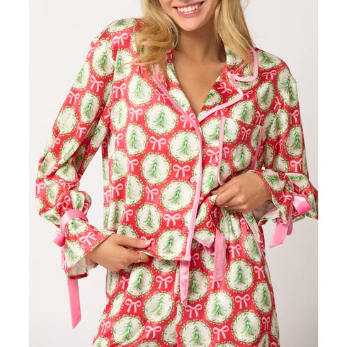 Women's Christmas Pajama Set with Santa Tree Print