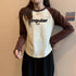 Retro One-Shoulder Long Sleeve Letter Print T-Shirt