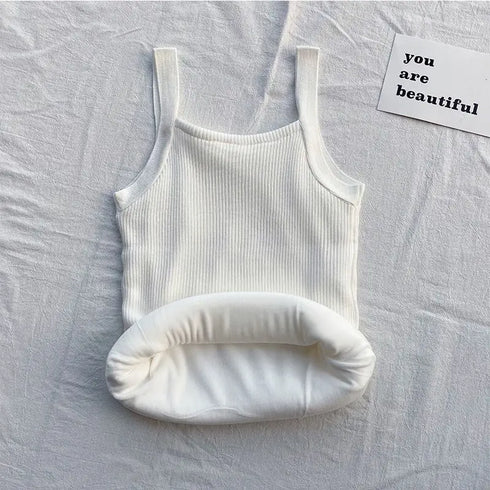 Autumn Winter Fleece Knit Tank Tops Women Thin Strap Sleeveless T-Shirt Female Backless Basic Tops Camis Lady Casual Solid color