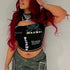 Hollow Out Black Crop Top with Letter Print