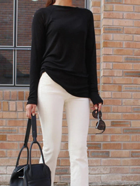 Casual Long Sleeve T-Shirt in Blue and Navy