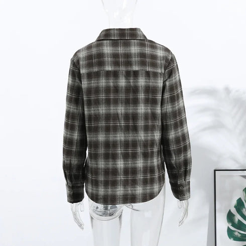 Casual Plaid V-Neck Blouse for Women