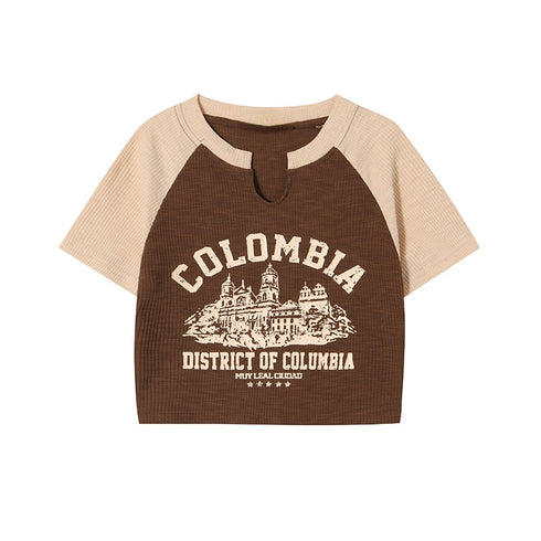 Casual O-Neck Short Sleeve Letter Print Crop Top