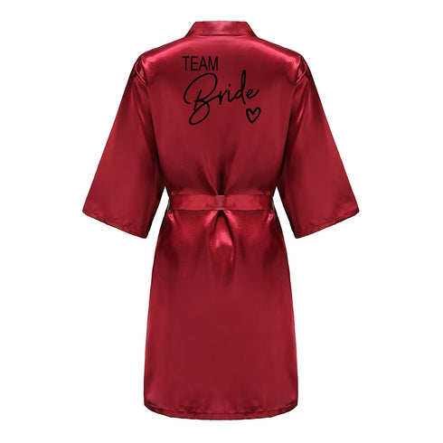 Team Bride Satin Robe with Black Letters