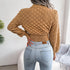 Hollow Out Long Sleeve Knitted Crop Top in Grey and Khaki