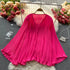 Purple Solid Casual Pullover V-Neck Loose Flare Sleeve Folds No Belt Women's Blouse Shirt Female Clothing Tops 2024 Fashion