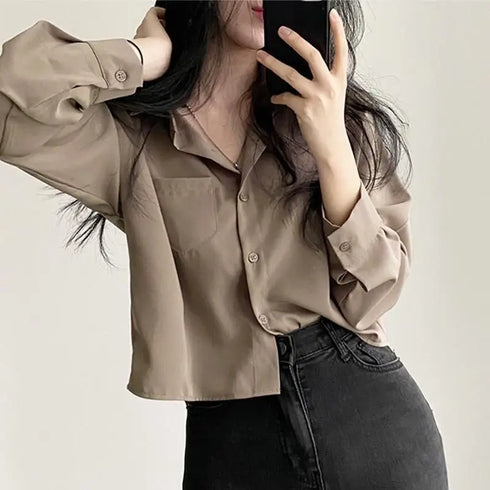 Long Sleeve Casual Blouse with Pockets