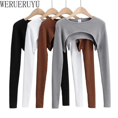 Long Sleeve O-Neck Crop Top for Women