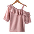 Women's Shirt Tops Fashion One-Shoulder Ruffles Short-sleeved Tops Chiffon Tops S-XXL