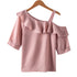 Women's Shirt Tops Fashion One-Shoulder Ruffles Short-sleeved Tops Chiffon Tops S-XXL