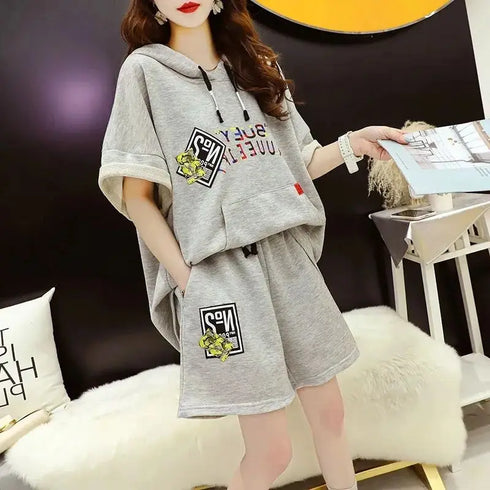 Women's Casual Hooded Cotton Two Piece Set