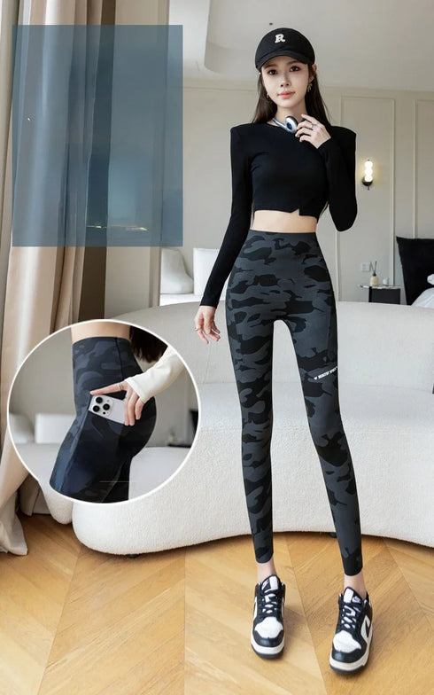 High Waist Camo Leggings with Pockets