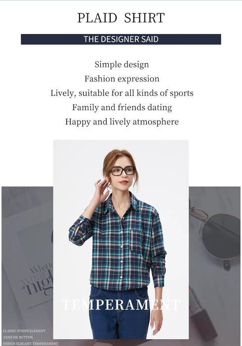 Loose Women's Plaid Shirt - Long Sleeve Casual Blouse