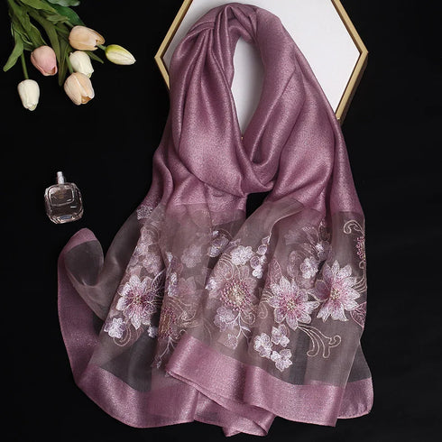 Luxury Silk Floral Shawl Scarf for Women