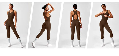 Seamless V-Back Tummy Control Yoga Bodysuit
