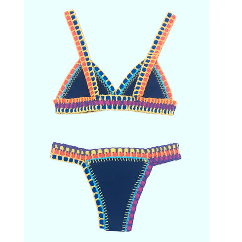Navy Blue Crochet Detail Bikini Set