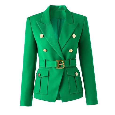 Classic Double Breasted Women's Blazer with Belt