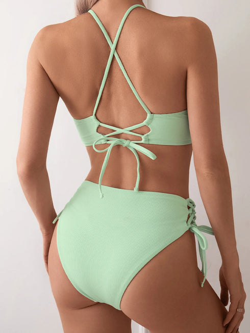 Cikini V-Neck Lace-Up Bikini Set for Women