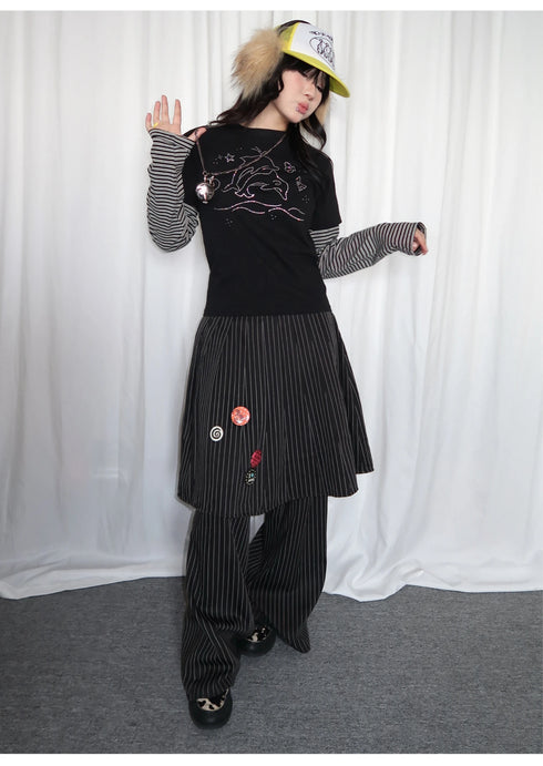 Tonngirl Y2K Vintage Long Sleeve Patchwork T-shirt
